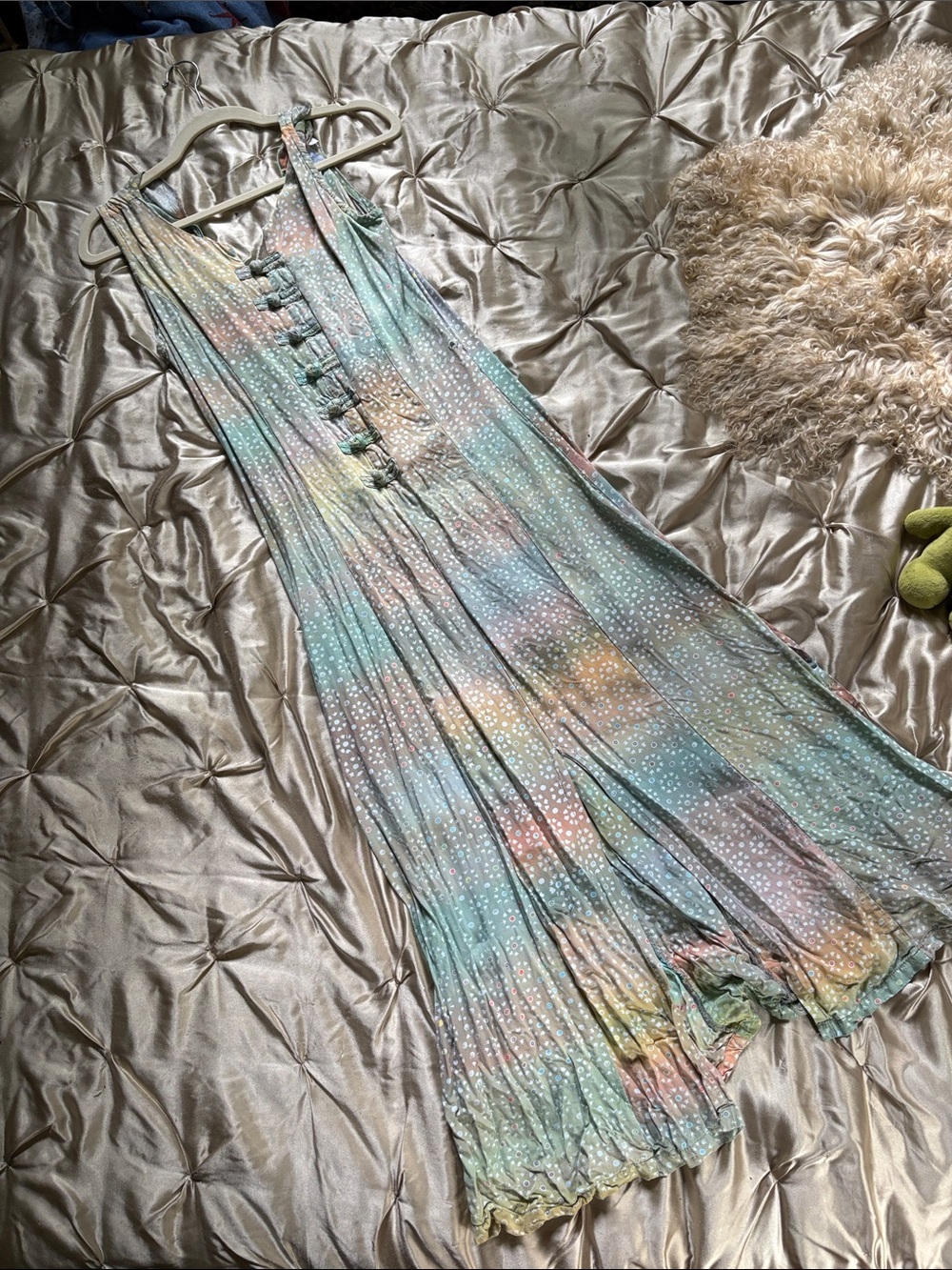 HAWAIIAN DESIGNed Boho Pastel Tie-Dye Maxi Dress with Button Front